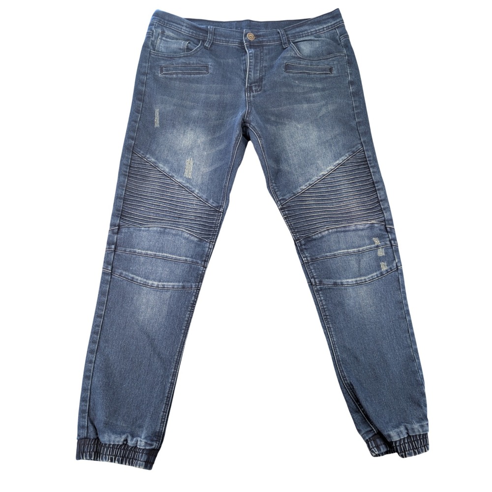 Holton Cotton Blend Blue Moto Jogger Jeans Denim Pants Mens 36 Biker Streetwear